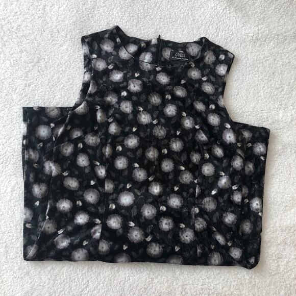 Vintage Guess velvet black gray floral sleeveless A-line dress large - Picture 4 of 7
